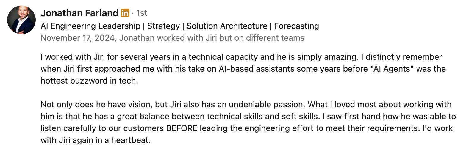 LinkedIn recommendation from Jonathan Farland